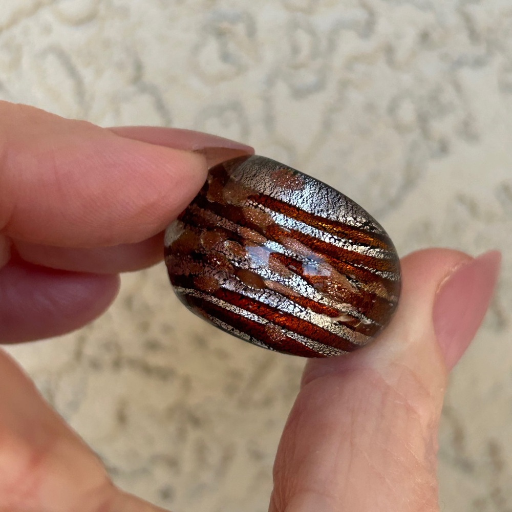 Chunky Glass Brown & Silver Striped Ring